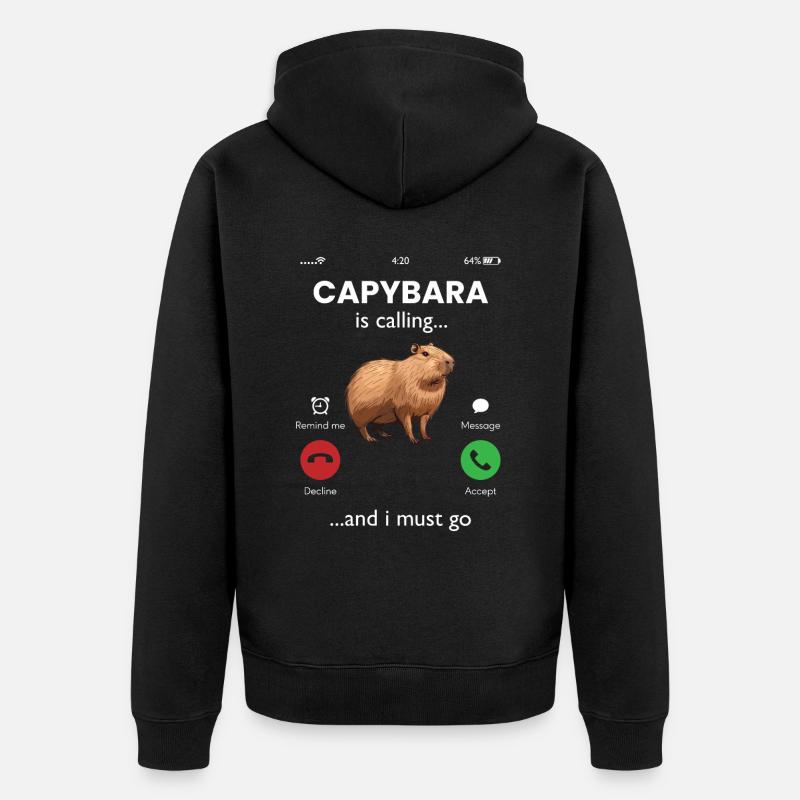 Capybara is calling - Unisex Premium Bio Zip Hoodie - Schwarz