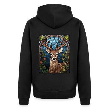 Forest Stained Glass Deer Vintage Geometric Mosaic - Unisex Premium Bio Zip Hoodie - Schwarz - Hinten - Nico (187cm)