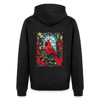 Geometric Mosaic Red Cardinal Birding Stained Glas - Unisex Premium Bio Zip Hoodie - Schwarz - Hinten - Nico (187cm)
