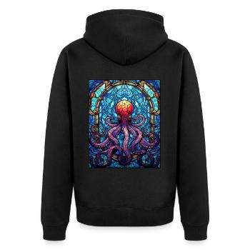 Geometric Aquatic Octopus Stained Glass Mosaic - Unisex Premium Bio Zip Hoodie - Schwarz - Hinten - Nico (187cm)