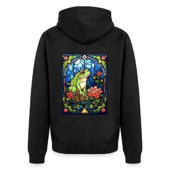 Stained Glass Frog Vintage Mosaic Cottagecore - Unisex Premium Bio Zip Hoodie - Schwarz - Hinten - Nico (187cm)