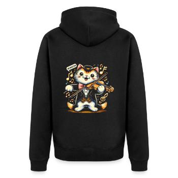 meowsicion - Cat Violin - Unisex Premium Organic Zip Hoodie - black - Back - Nico (187cm)