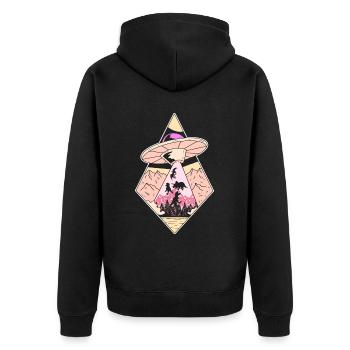 Alien Dinosaur UFO Abduction - Unisex Premium Organic Zip Hoodie - black - Back - Nico (187cm)