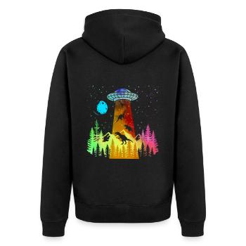 Enlèvement d’OVNI par un dinosaure extraterrestre - Veste à capuche bio Premium Unisexe - noir - Dos - Nico (187cm)