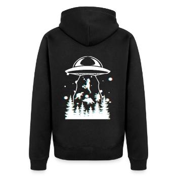 Enlèvement d’OVNI par un dinosaure extraterrestre - Veste à capuche bio Premium Unisexe - noir - Dos - Nico (187cm)