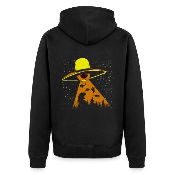 Enlèvement d’OVNI par un dinosaure extraterrestre - Veste à capuche bio Premium Unisexe - noir - Dos - Nico (187cm)
