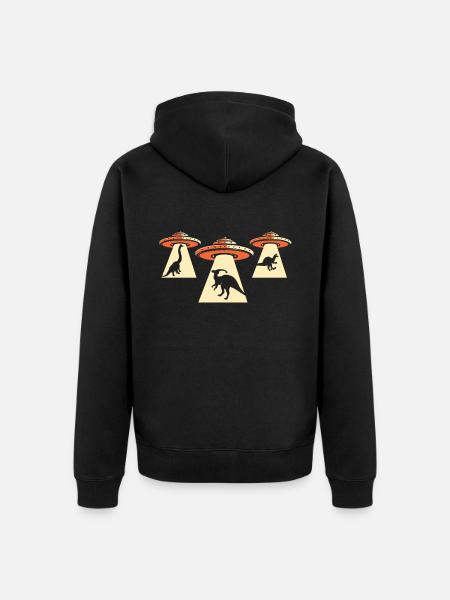 Alien Dinosaur UFO Abduction - Unisex Premium Organic Zip Hoodie - black