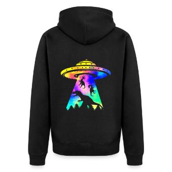 Enlèvement d’OVNI par un dinosaure extraterrestre - Veste à capuche bio Premium Unisexe - noir - Dos - Nico (187cm)