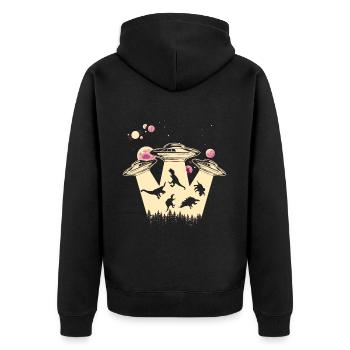 Enlèvement d’OVNI par un dinosaure extraterrestre - Veste à capuche bio Premium Unisexe - noir - Dos - Nico (187cm)