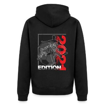 Limited Edition 2021 Limited Edition Fußball - Unisex Premium Bio Zip Hoodie - Schwarz - Hinten - Nico (187cm)