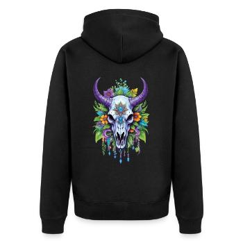 Spiritual Mandala with Bull Skull - Unisex Premium Organic Zip Hoodie - black - Back - Nico (187cm)