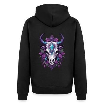 Bull Skull Spiritual Mandala Feathers Design - Unisex Premium Organic Zip Hoodie - black - Back - Nico (187cm)