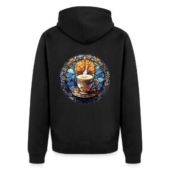 Mosaic Stained Glass Coffee Vintage Geometric - Unisex Premium Bio Zip Hoodie - Schwarz - Hinten - Nico (187cm)