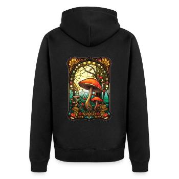 Mushroom Stained Glass Fungi Cottagecore Mosaic - Unisex Premium Bio Zip Hoodie - Schwarz - Hinten - Nico (187cm)