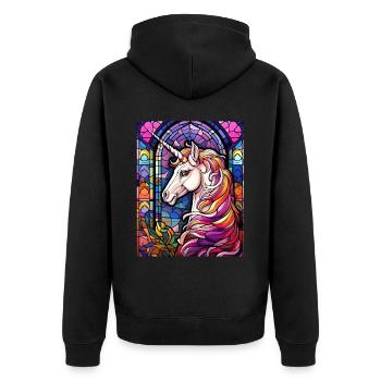 Cute Unicorn Stained Glass Colorful Mosaic Geometr - Unisex Premium Bio Zip Hoodie - Schwarz - Hinten - Nico (187cm)