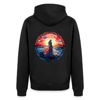 Stained Glass Sunset Woman Modern Mosaic - Unisex Premium Bio Zip Hoodie - Schwarz - Hinten - Nico (187cm)