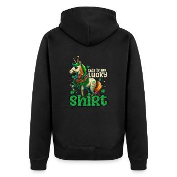 Irish Unicorn St Patricks Lucky Outfit - Unisex Premium Organic Zip Hoodie - black - Back - Nico (187cm)