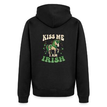 Irish Unicorn St Patricks Kiss Me Irish - Unisex Premium Organic Zip Hoodie - black - Back - Nico (187cm)