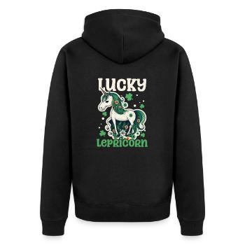Irish Unicorn St Patricks Lucky Lepricorn - Unisex Premium Organic Zip Hoodie - black - Back - Nico (187cm)