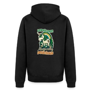 Irish Unicorn St Patricks Lepricorn Delicious - Unisex Premium Organic Zip Hoodie - black - Back - Nico (187cm)