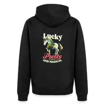 Irish Unicorn St Patricks Lucky And Magical - Unisex Premium Organic Zip Hoodie - black - Back - Nico (187cm)