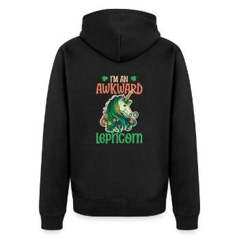Irisches Einhorn St. Patricks Unbeholfenes Lepricorn - Unisex Premium Bio Zip Hoodie - Schwarz - Hinten - Nico (187cm)