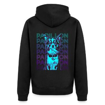 Papillon Hund Retro - Unisex Premium Bio Zip Hoodie - Schwarz - Hinten - Nico (187cm)