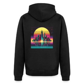 80er Retro Futuristische Skyline Sonnenuntergang - Unisex Premium Bio Zip Hoodie - Schwarz - Hinten - Nico (187cm)