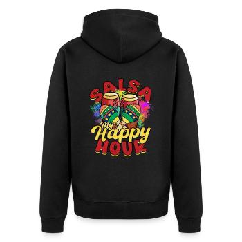 Salsa My Happy Hour Salsero Salsera - Unisex Premium Bio Zip Hoodie - Schwarz - Hinten - Nico (187cm)