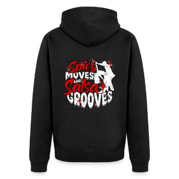 Spicy Moves And Salsa Grooves Salsera Salsero - Unisex Premium Bio Zip Hoodie - Schwarz - Hinten - Nico (187cm)