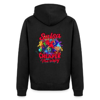 Salsa Cheaper Than Therapy Salsero Salsera - Unisex Premium Bio Zip Hoodie - Schwarz - Hinten - Nico (187cm)