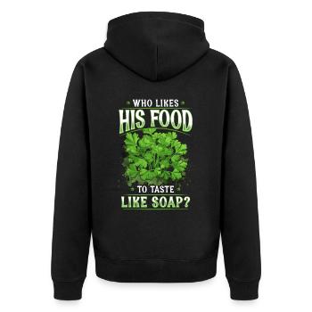 Anti Koriander Korianderhasser - Unisex Premium Bio Zip Hoodie - Schwarz - Hinten - Nico (187cm)