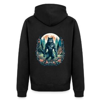 Ästhetischer Werwolf Wildlife - Unisex Premium Bio Zip Hoodie - Schwarz - Hinten - Nico (187cm)
