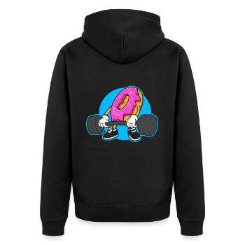 Donut PowerLifting Workout -Weightlifter - Unisex Premium Organic Zip Hoodie - black - Back - Nico (187cm)