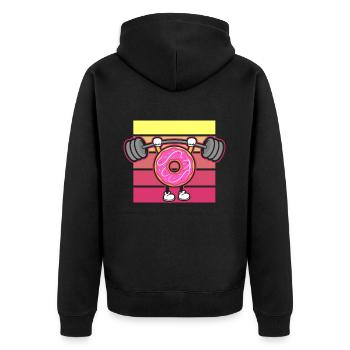 Donut PowerLifting Workout -Weightlifter - Unisex Premium Organic Zip Hoodie - black - Back - Nico (187cm)