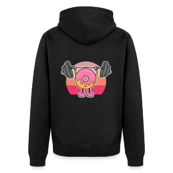 Donut PowerLifting Workout -Weightlifter - Unisex Premium Organic Zip Hoodie - black - Back - Nico (187cm)