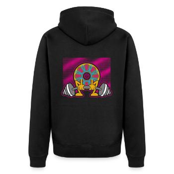 Donut PowerLifting Workout -Weightlifter - Unisex Premium Organic Zip Hoodie - black - Back - Nico (187cm)