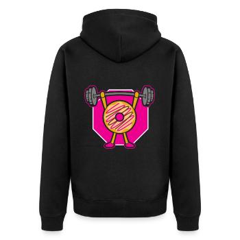 Donut PowerLifting Workout -Weightlifter - Unisex Premium Organic Zip Hoodie - black - Back - Nico (187cm)