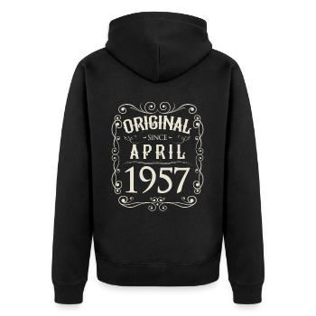 Vintage - Original since April 1957 Geburtstag - Unisex Premium Bio Zip Hoodie - Schwarz - Hinten - Nico (187cm)