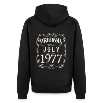 Vintage - Original depuis l'anniversaire de juillet 1977 - Veste à capuche bio Premium Unisexe - noir - Dos - Nico (187cm)