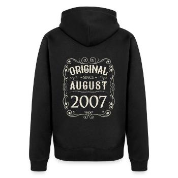 Vintage - Original depuis l'anniversaire d'août 2007 - Veste à capuche bio Premium Unisexe - noir - Dos - Nico (187cm)