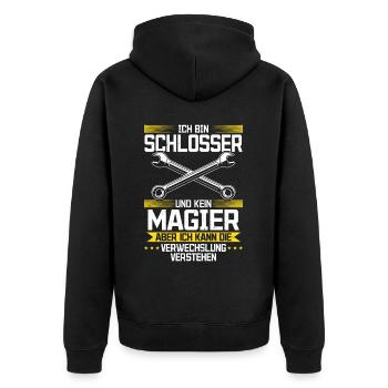 Ich bin Schlosser und kein Magier - Unisex Premium Bio Zip Hoodie - Schwarz - Hinten - Nico (187cm)