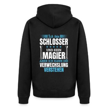 Ich bin Schlosser und kein Magier - Unisex Premium Bio Zip Hoodie - Schwarz - Hinten - Nico (187cm)