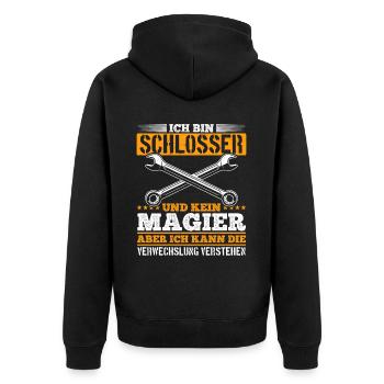 Ich bin Schlosser und kein Magier - Unisex Premium Bio Zip Hoodie - Schwarz - Hinten - Nico (187cm)