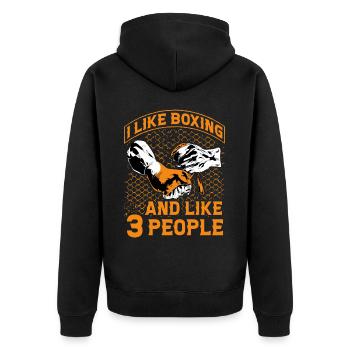 Ich mag Boxen und mag 3 Leute - Unisex Premium Bio Zip Hoodie - Schwarz - Hinten - Nico (187cm)