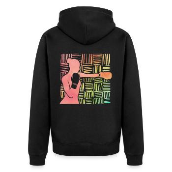 Boxende Frau - Unisex Premium Bio Zip Hoodie - Schwarz - Hinten - Nico (187cm)