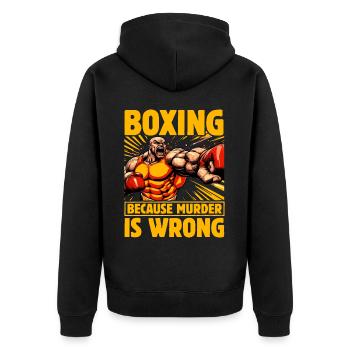 Boxen, weil Mord falsch ist - Unisex Premium Bio Zip Hoodie - Schwarz - Hinten - Nico (187cm)