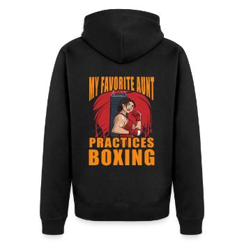 MEINE Lieblingstante trainiert Boxen - Unisex Premium Bio Zip Hoodie - Schwarz - Hinten - Nico (187cm)