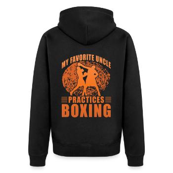 Mein Lieblingsonkel trainiert Boxen - Unisex Premium Bio Zip Hoodie - Schwarz - Hinten - Nico (187cm)