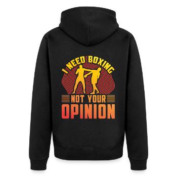 Ich brauche Boxen, nicht deine Meinung - Unisex Premium Bio Zip Hoodie - Schwarz - Hinten - Nico (187cm)